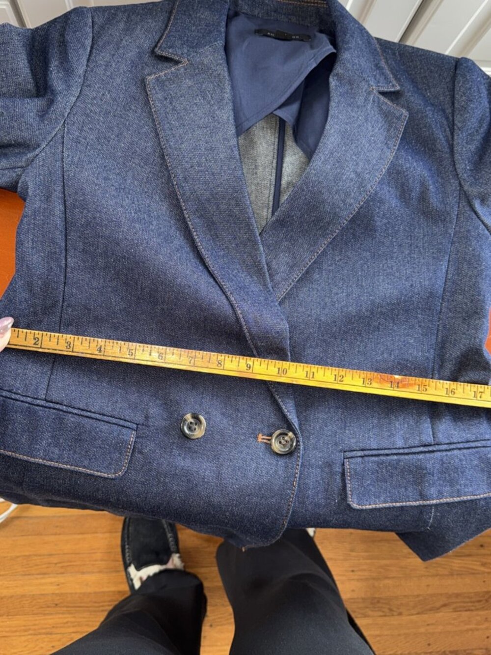 Ann Taylor Loft Navy Blue Heavy Chambray Denim, Double Breasted Blazer Jacket 2 - Picture 16 of 16